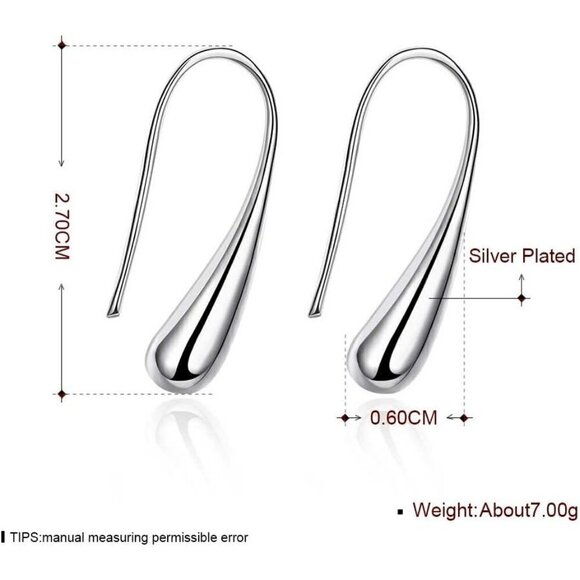 Women Waterdrop 925 Sterling Silver Hoop Earrings Elegant Earring Hypoallergenic - Picture 5 of 6